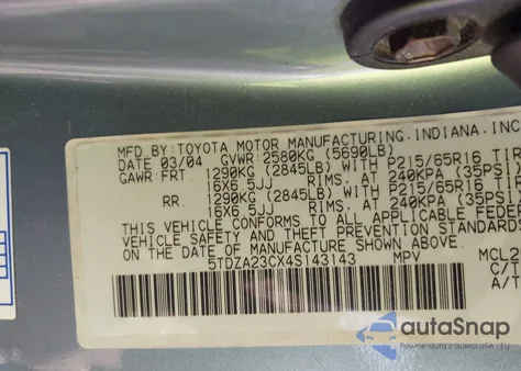 2004 Toyota Sienna Le from USA, damaged, VIN 5TDZA23CX4S143143